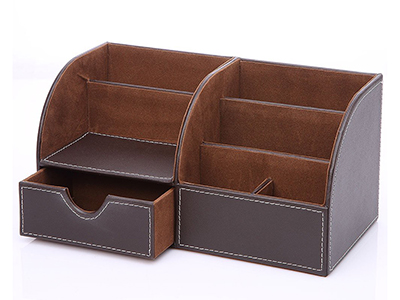 7 Storage Compartments Multifunctional PU Leather Office Desk Organizer