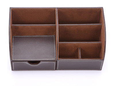 7 Storage Compartments Multifunctional PU Leather Office Desk Organizer