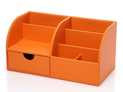 7 Storage Compartments Multifunctional PU Leather Office Desk Organizer