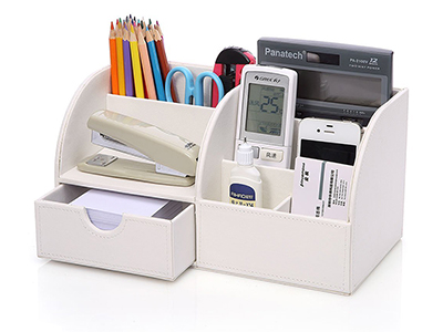 7 Storage Compartments Multifunctional PU Leather Office Desk Organizer