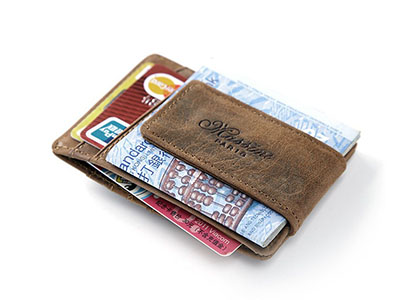 Men Genuine Leather Business Card Holder with Strong Magnet Money Clip