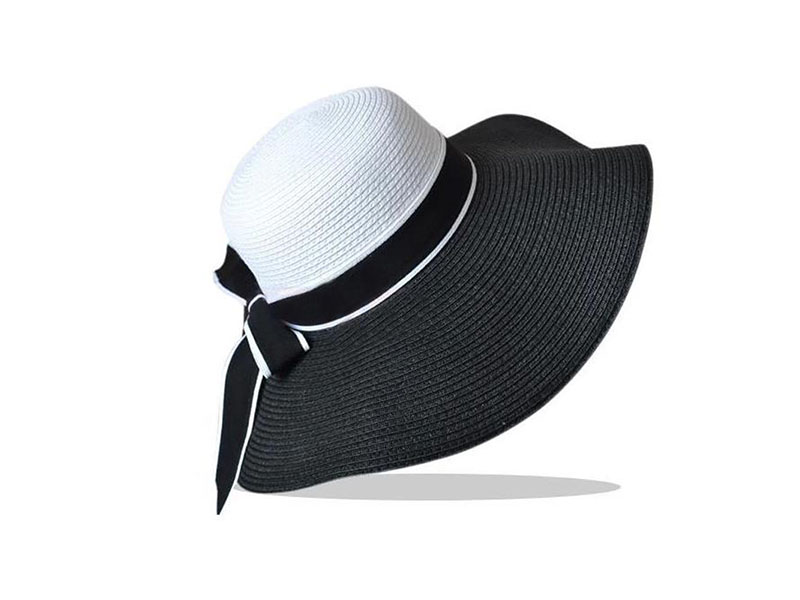 2-TONE STRAW HAT WITH RIBBON