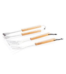 3-PIECE BBQ SET FOR BARBECUE WITH BAMBOO HANDLES