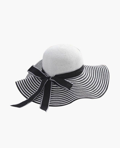 2-TONE STRAW HAT WITH RIBBON